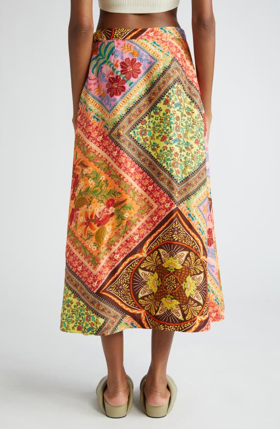 Shop Farm Rio Mixed Scarf Print A-line Midi Skirt In Mixed Scarves Multicolor