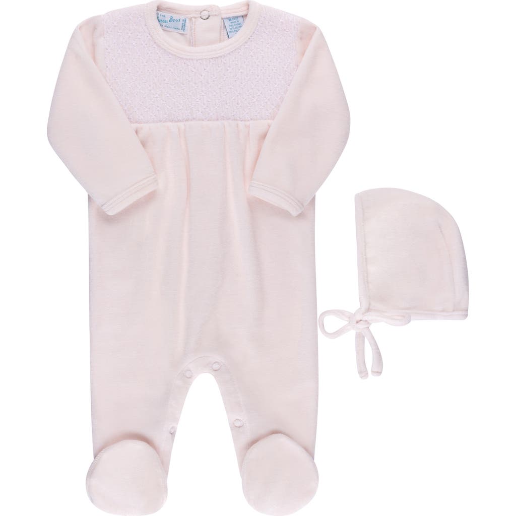 Feltman Brothers Smocked Yoke Cotton Velour Footie & Hat Set In Pink