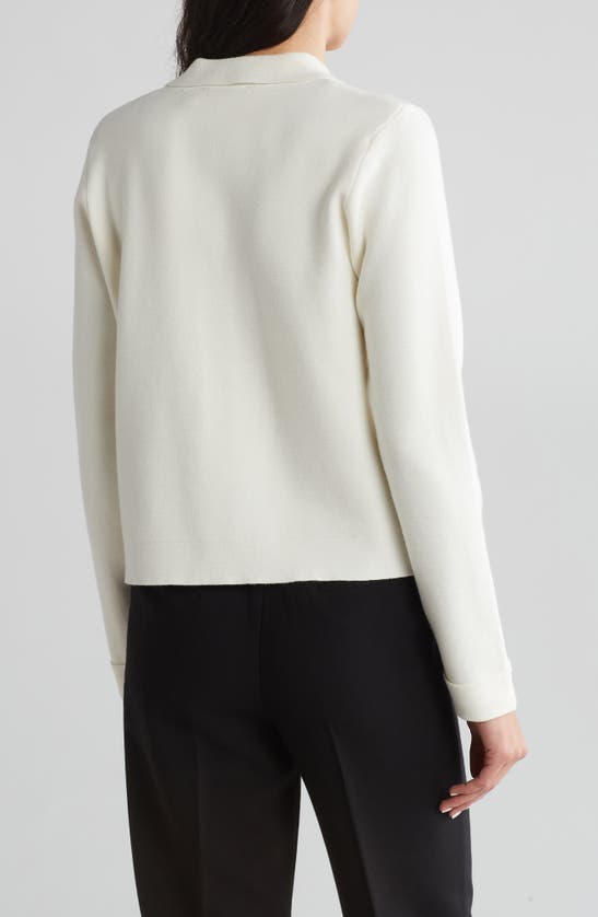 Shop T Tahari Collar Button Front Cardigan In Honest Ivory