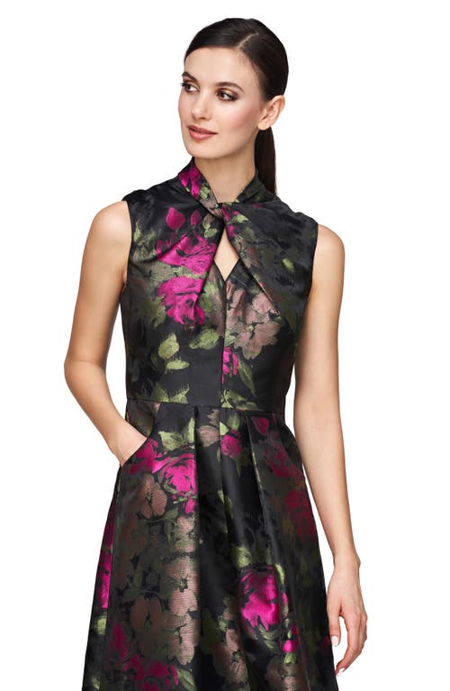 Kay Unger Rosemarie Floral Cocktail Dress In Bright Rose Multi