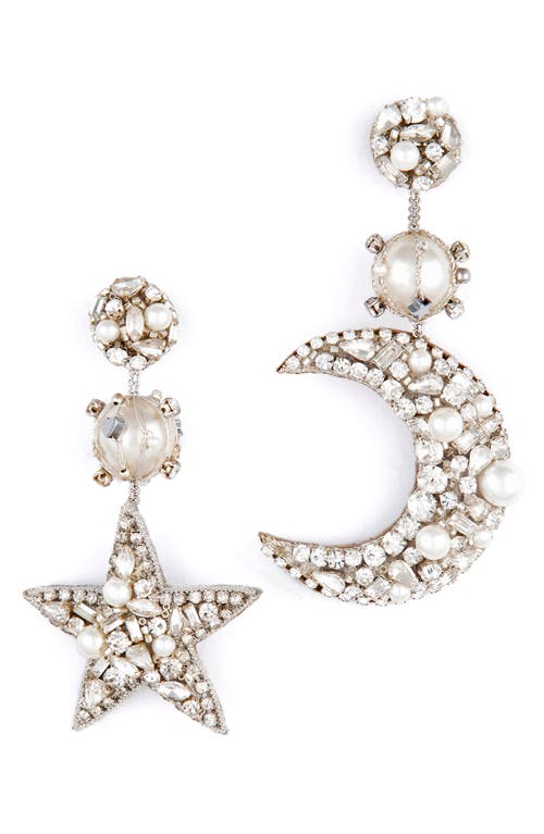 Deepa Gurnani Marz Imitation Pearl Star & Moon Earrings in Silver