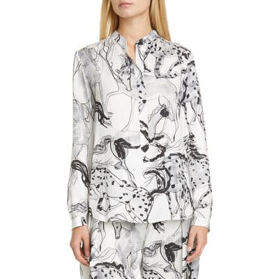 Stella Mccartney Horse Print Silk Tunic Shirt, US / 44 IT - White