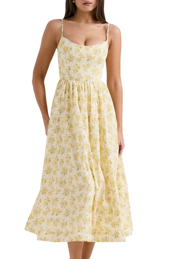House Of Cb Lolita Fit & Flare Midi Sundress In Yellow Floral Print