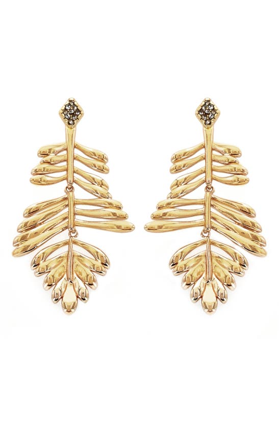 Shop Panacea Crystal Leaf Drop Earrings In Gold