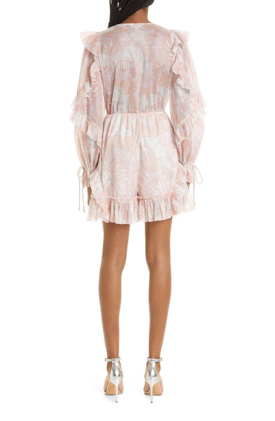 Shop Ted Baker London Irvete Floral Ruffle Long Sleeve Romper In Coral