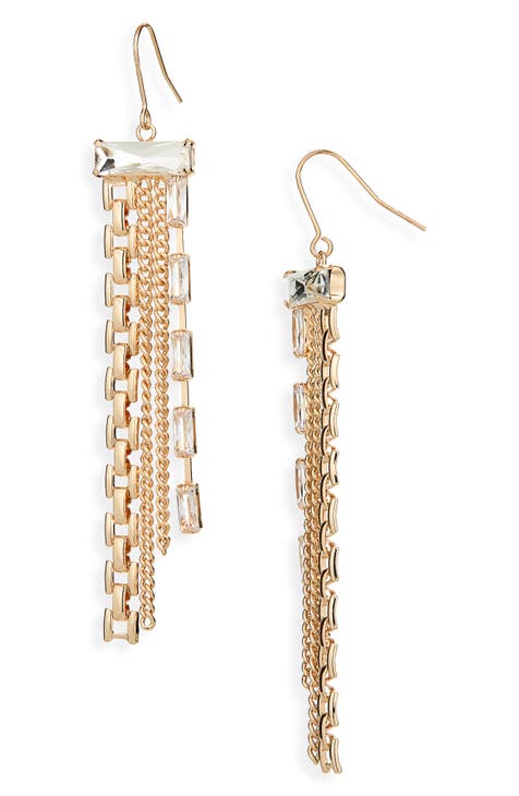 Mixed Chain Cubic Zirconia Fringe Earrings