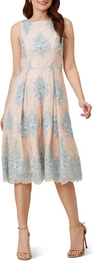 Adrianna Papell Floral Embroidered Midi Fit Flare Dress Nordstrom