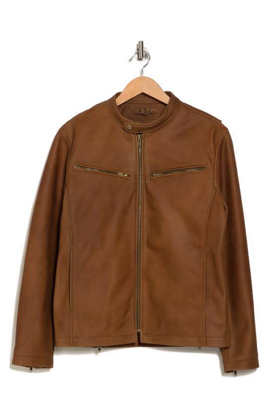 Shop Frye Racer Crackle Leather Jacket In Tan
