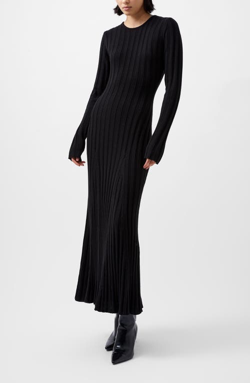 French Connection Long Sleeve Rib Maxi Sweater Dress In Black