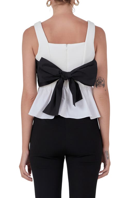 Endless Rose Bow Back Peplum Top In Ivory/black