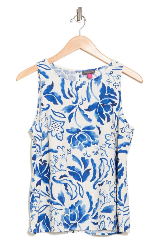 Vince Camuto Printed Linen Blend Tank In Turtledove
