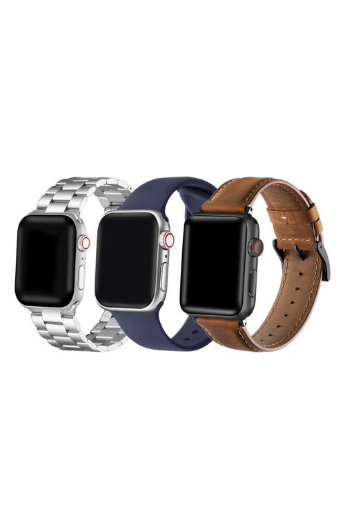 Shop The Posh Tech Assorted 3-pack Apple Watch® Watchbands In Silver/brown/blue