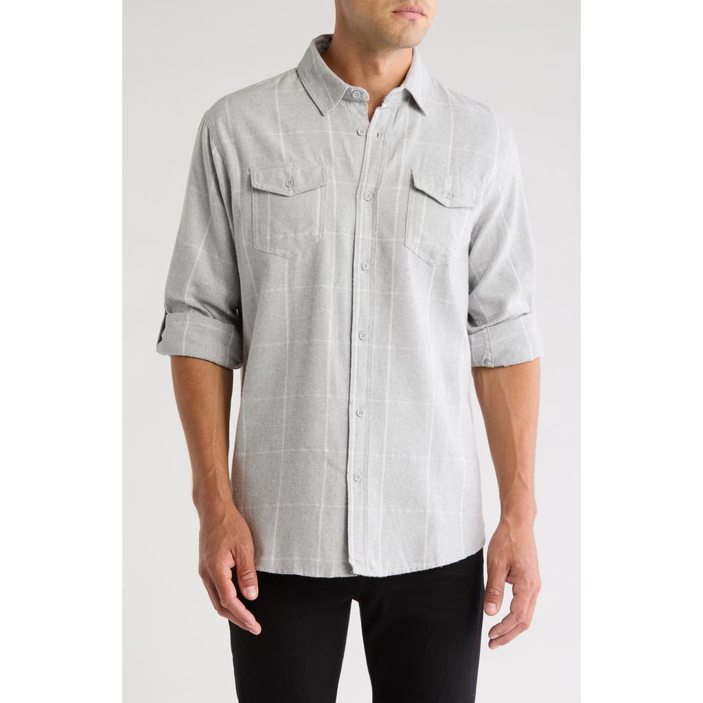Burnside Plaid Flannel Shirt In Grey White