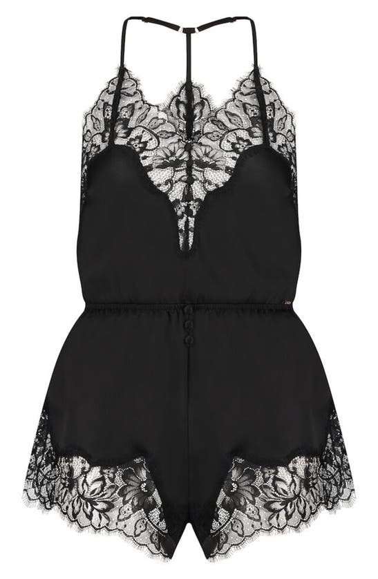 Shop Hunkemoller Valerie Lace Trim Satin Teddy In Caviar