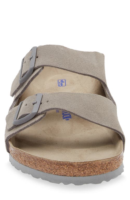 Shop Birkenstock Arizona Soft Slide Sandal In Stone Coin Suede