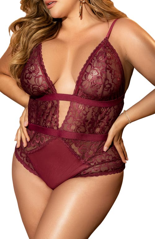 Mapale Lace Bodysuit in Burgundy at Nordstrom, Size Medium