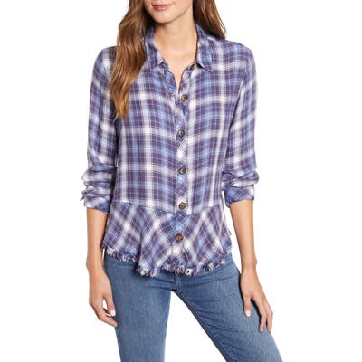 Wit & Wsdom Plaid Flounce Hem Button-Up Shirt, Blue (Nordstrom Exclusive)