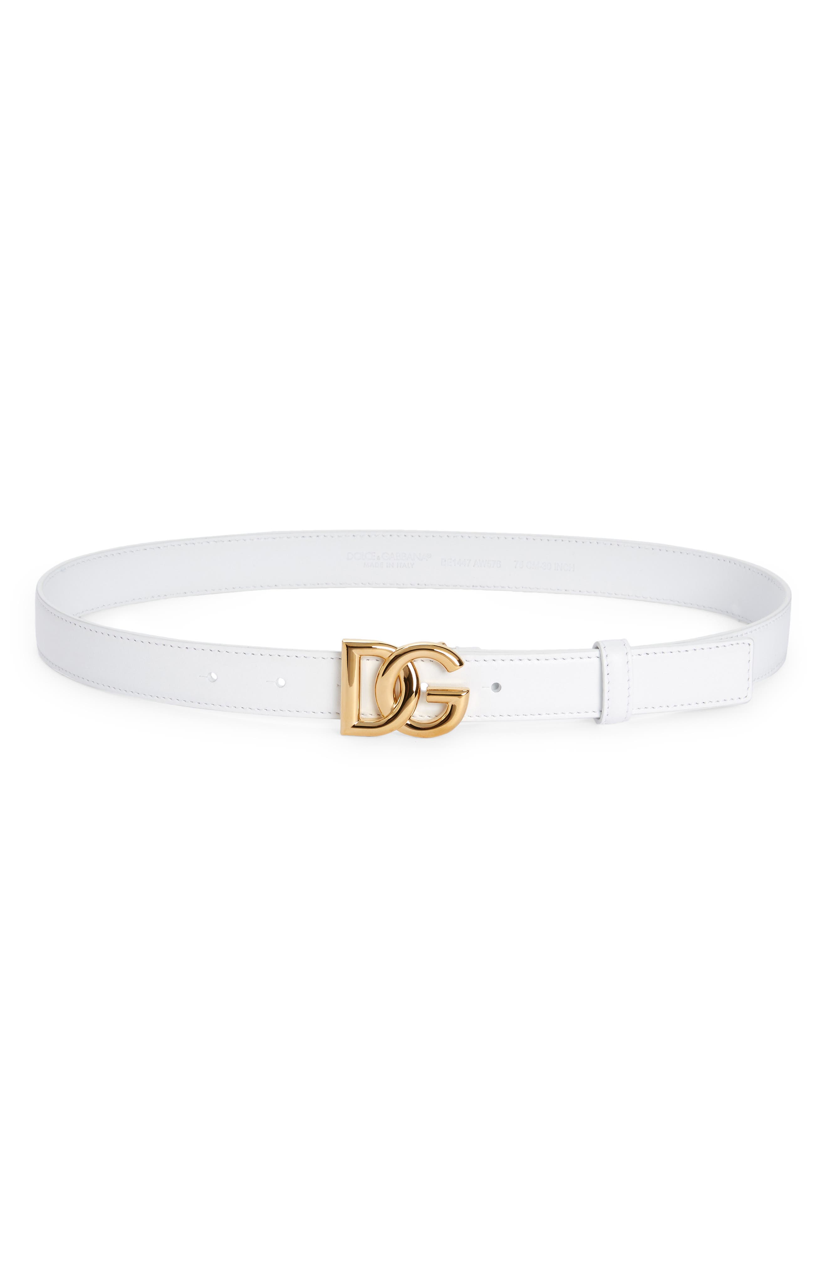 Dolce & Gabbana DG Logo Leather Belt in Bianco Ottico at Nordstrom, Size 75