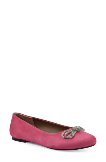 Cliffs By White Mountain Sashimi Embellished Bow Flat In Super Pink Fabric