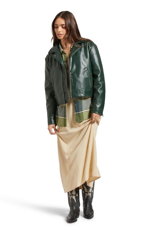 Shop Brixton The Faux Leather Moto Jacket In Pine Needle