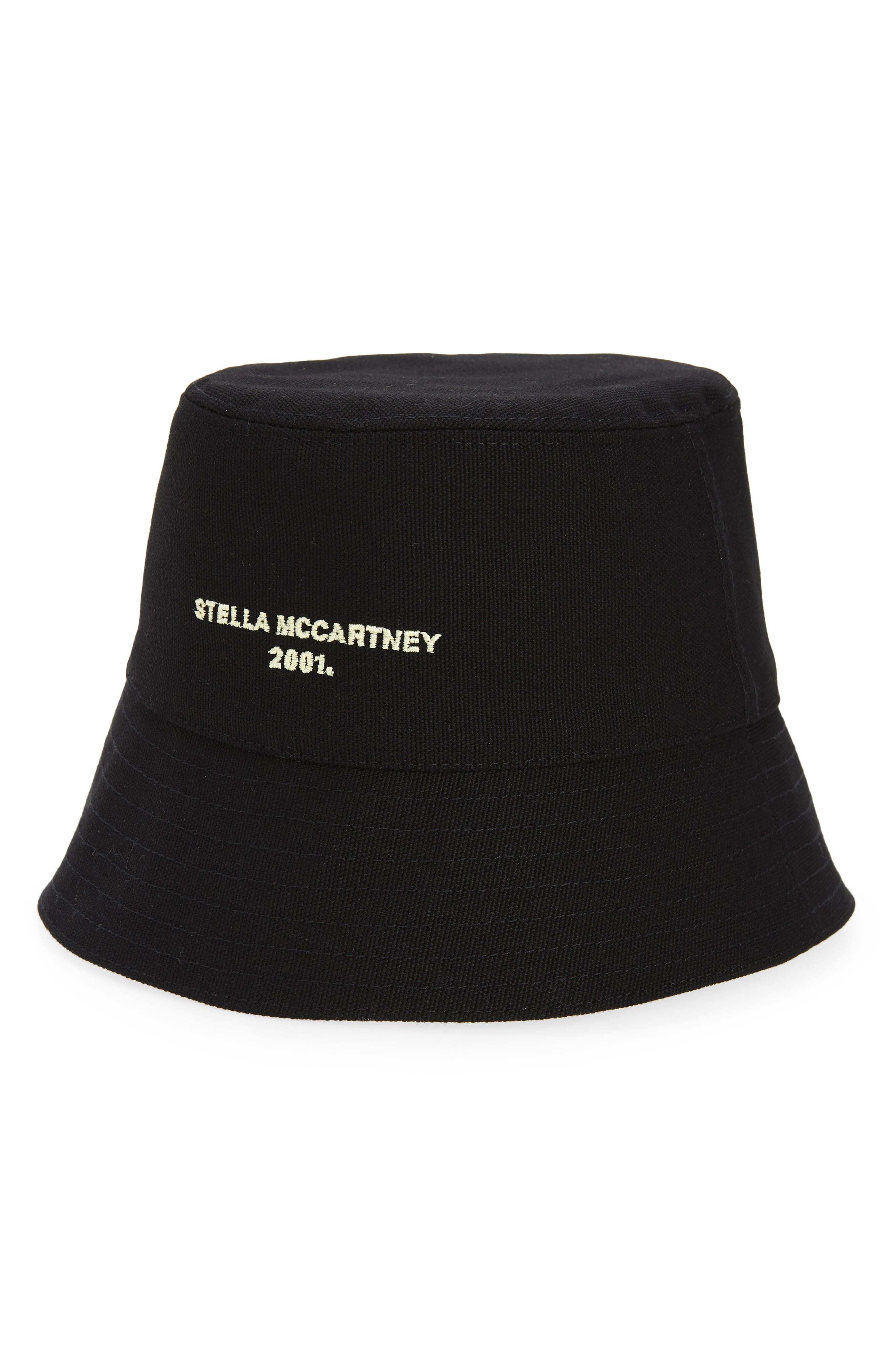 Stella McCartney Embroidered Cotton Button Hat in 1074 - Ultra Black/Banana