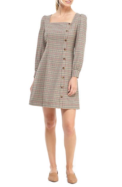 Gal Meets Glam Collection Brooke Houndstooth Check Long Sleeve Dress In ...