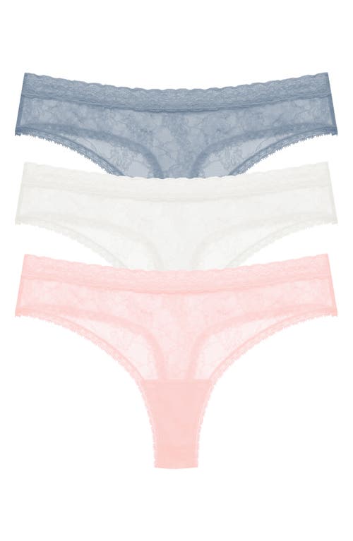 Bliss Alure 3-Pack Lace Thongs in Seashell/ivory/ocean Storm