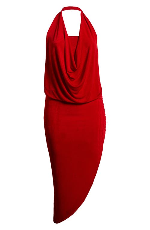 Shop 24seven Comfort Apparel Cowl Neck Asymmetric Hem Stretch Dress In Red