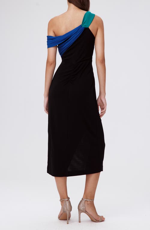 Shop Diane Von Furstenberg Terin Colorblock One-shoulder Dress In Black/royal Blue/emerald