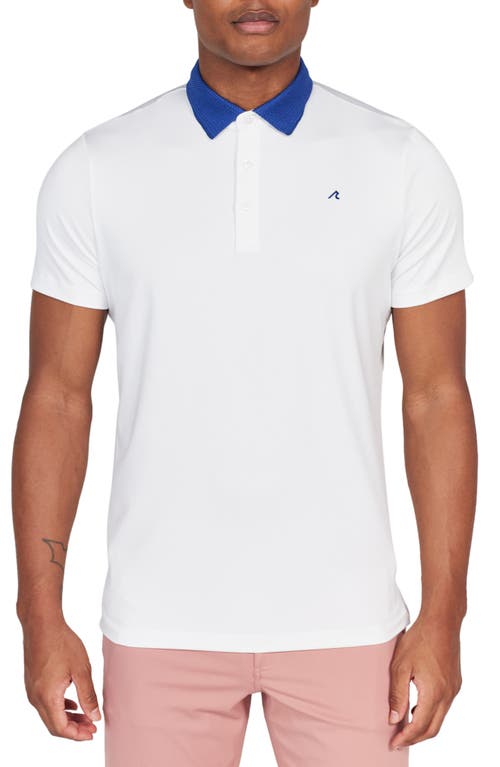 Darby Contrast Collar Performance Golf Polo in Bright White