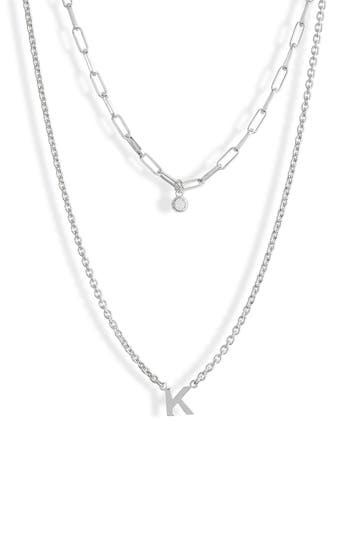 Meshmerise Diamond Initial Charm Necklace In Metallic