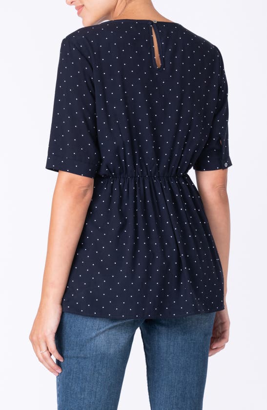 Shop Seraphine Polka Dot Maternity/nursing Top In Navy Dot