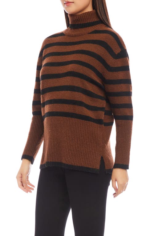 Shop Karen Kane Stripe Turtleneck Sweater In Cognac/black