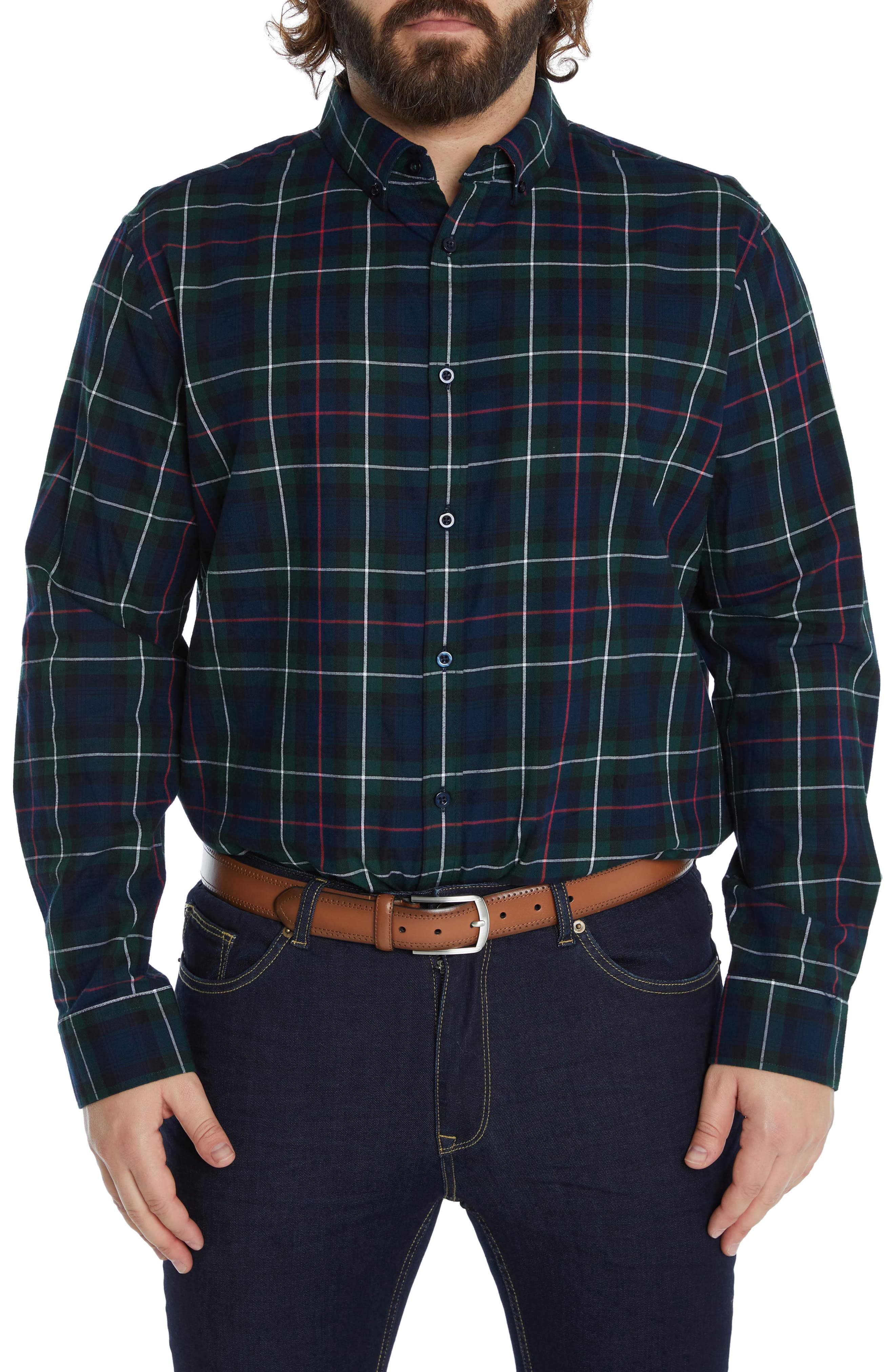 Johnny Bigg Biel Check Cotton Button-Down Shirt in Forest at Nordstrom
