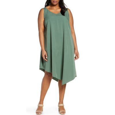 Plus Size Eileen Fisher Asymmetrical Shift Dress, Green