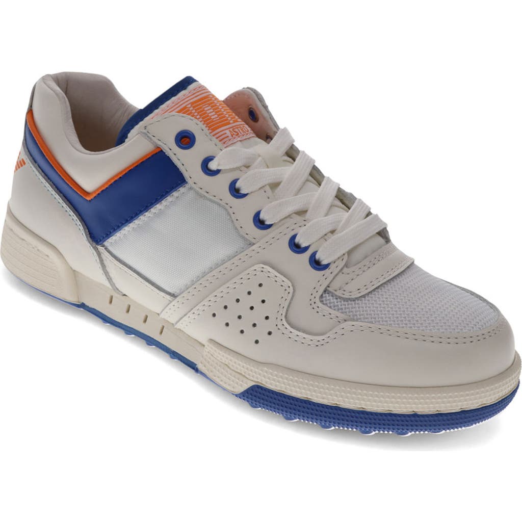 Pony Mens Astro Classic Genuine Leather Premium Lace Up Athletic Sneaker Shoe In Snow White/blue/orange