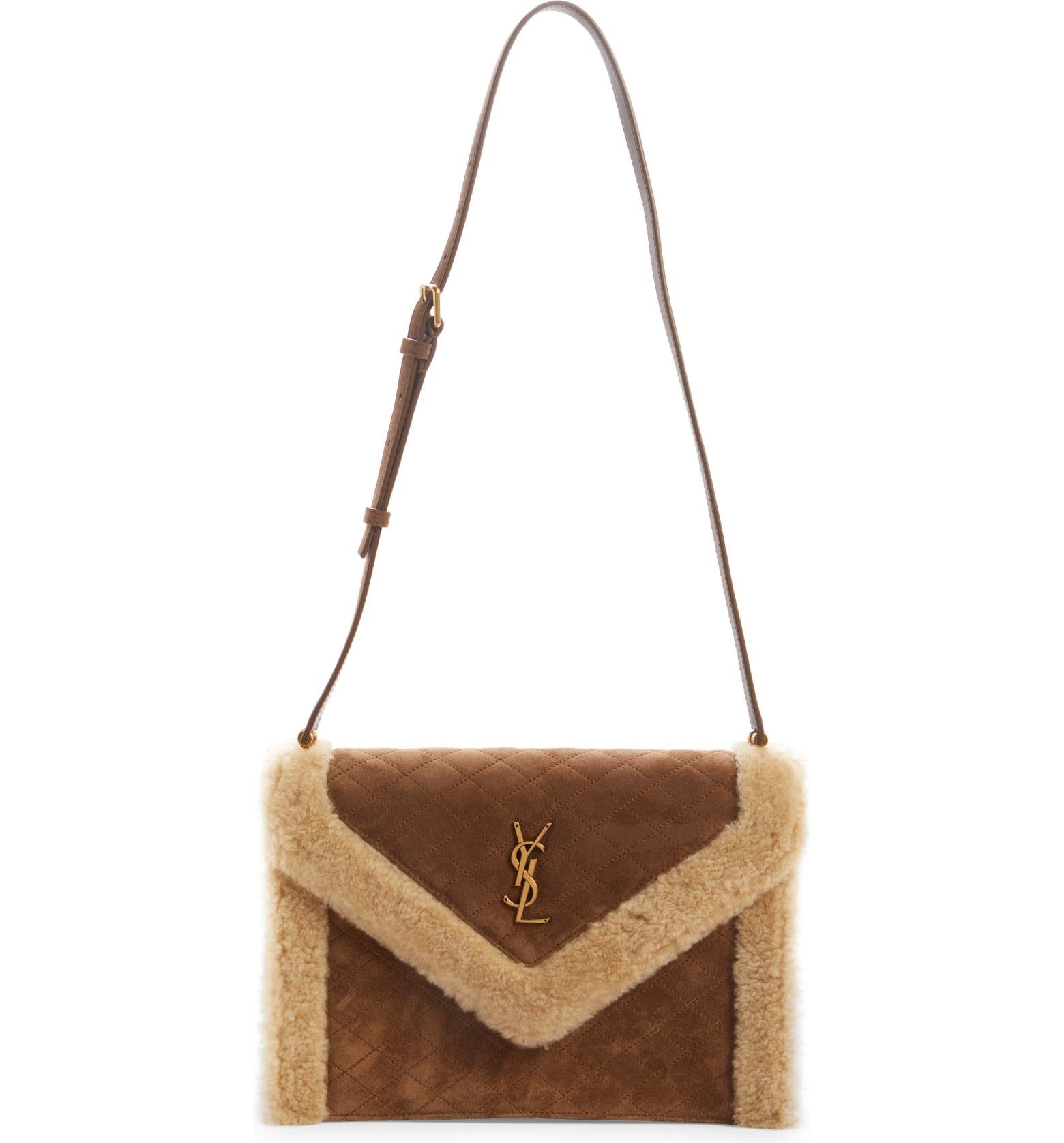 Saint Laurent Mini Gaby Suede & Genuine Shearling Shoulder Bag | Nordstrom