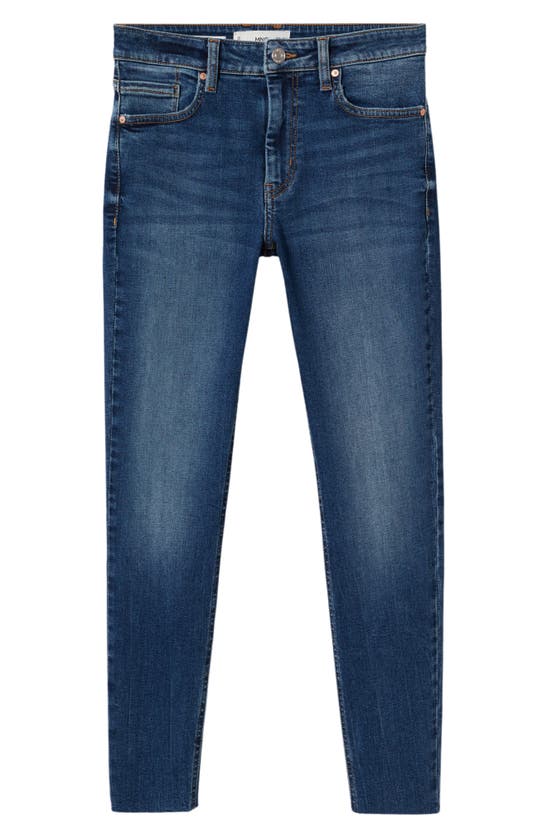 Shop Mango Crop Skinny Jeans In Dark Blue