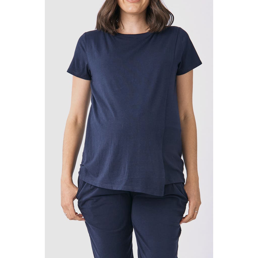 Angel Maternity Petal Nursing Top in Navy