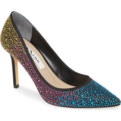 Nina Nickie 2 Crystal Studded Pointy Toe Pump- Black