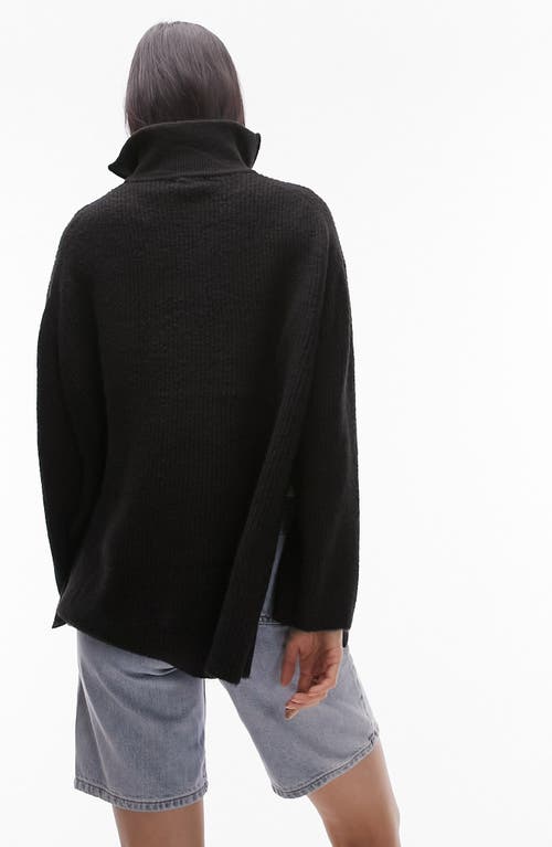 Topshop Zip Up Funnel Neck Sweater In Black