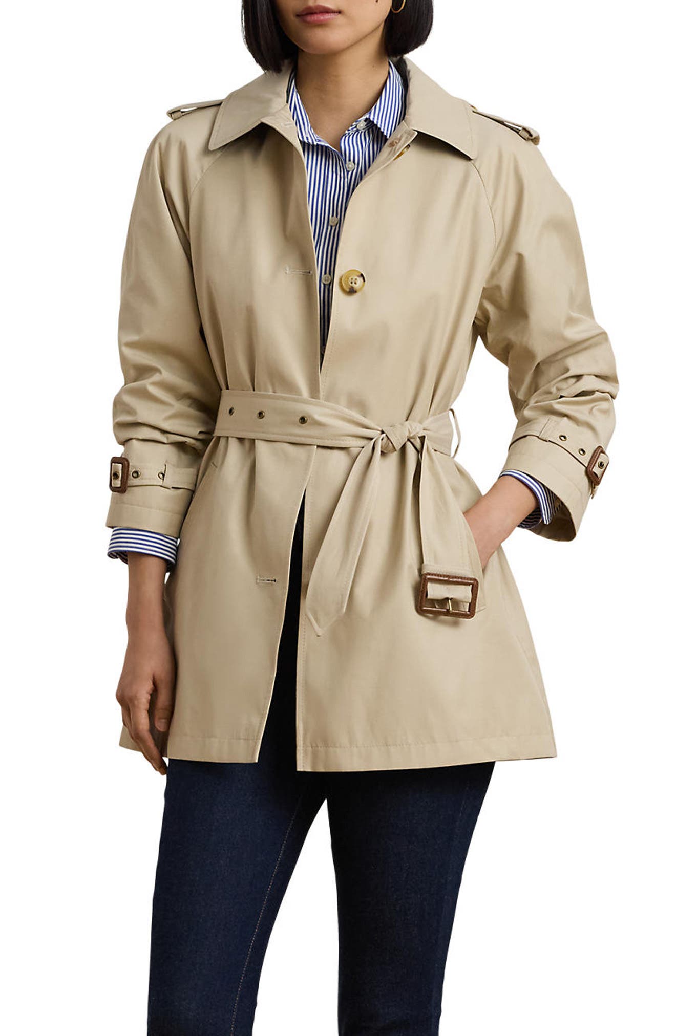 Lauren Ralph Lauren Belted Trench Coat in Explorer Sand Cover