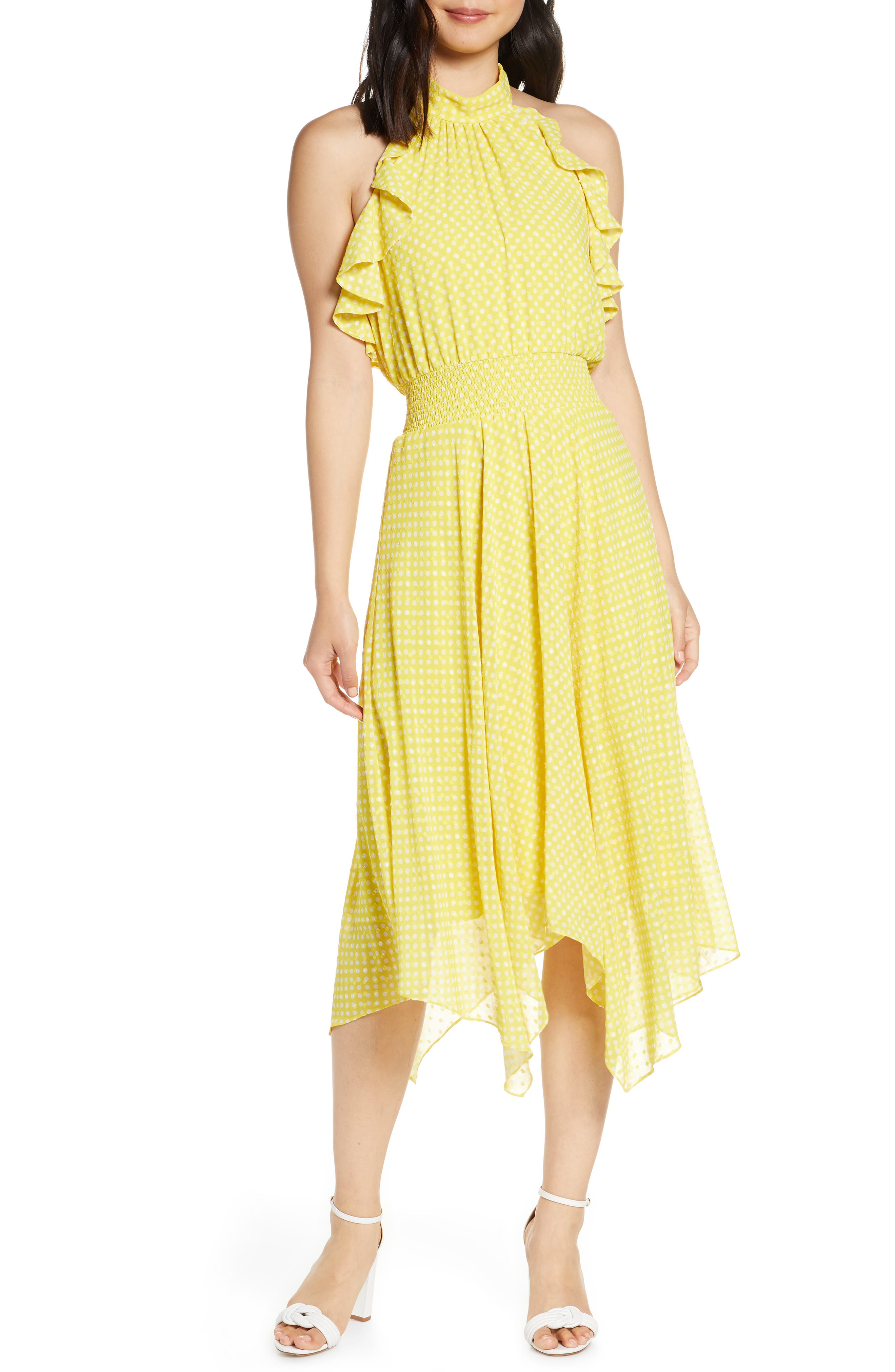 Eliza J Halter Neck Handkerchief Hem Dress, Yellow