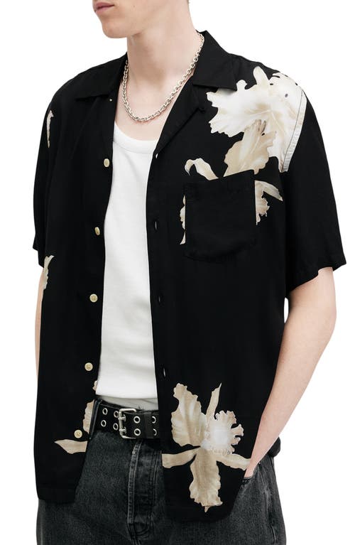 Shop Allsaints Lachaise Floral Camp Shirt In Jet Black