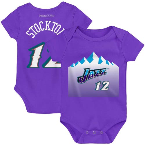 Infant Mitchell & Ness John Stockton Purple Utah Jazz Hardwood Classics Name & Number Bodysuit