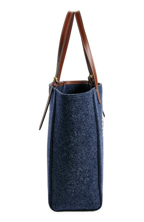 Shop Anya Hindmarch Small Eyes Wool Tote In Navy/cedar