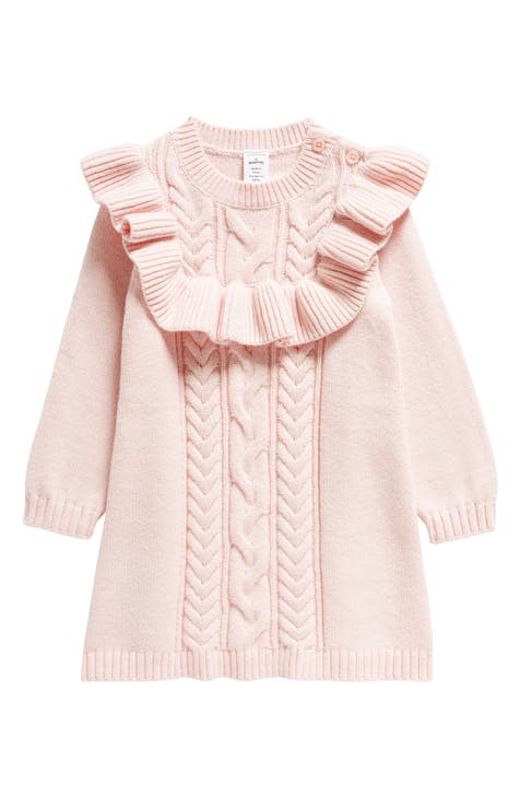 Toddler Girls Dresses Sweater Long Sleeve Winter Dress Ruffle Collar 