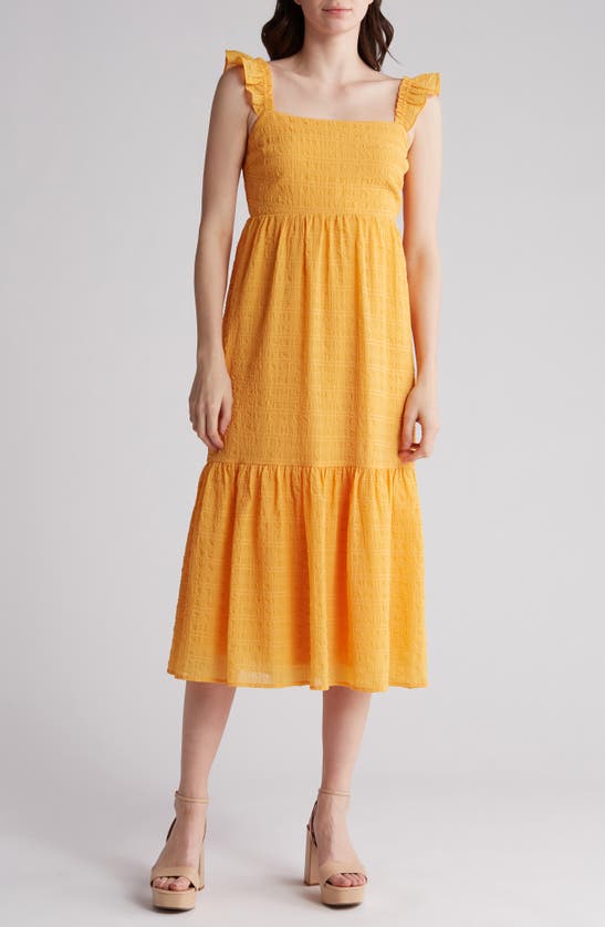 Lush Ruffle Strap Midi Dress In Orange