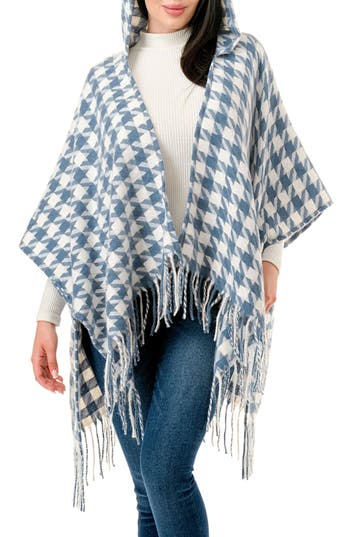 Marcus Adler Women's Houndstooth Hooded Ruana In Blue