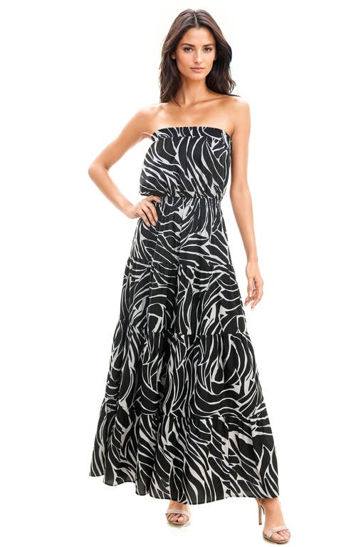 Shop Socialite Print Strapless Maxi Dress In Black/tan